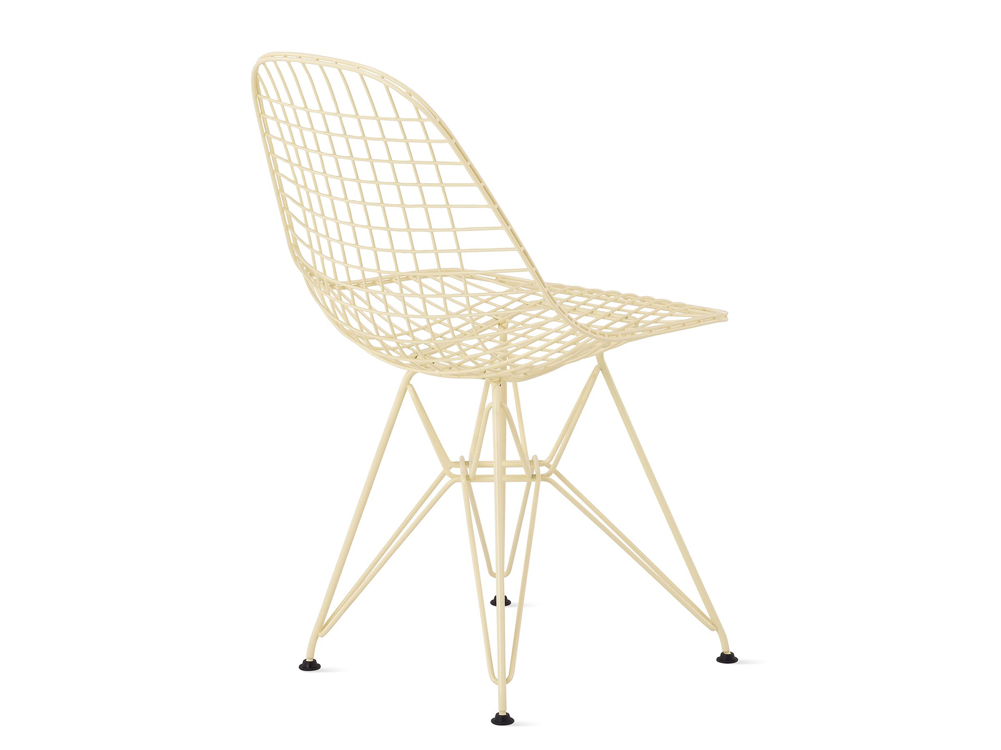 Powder yellow wire chair with wire back angle view